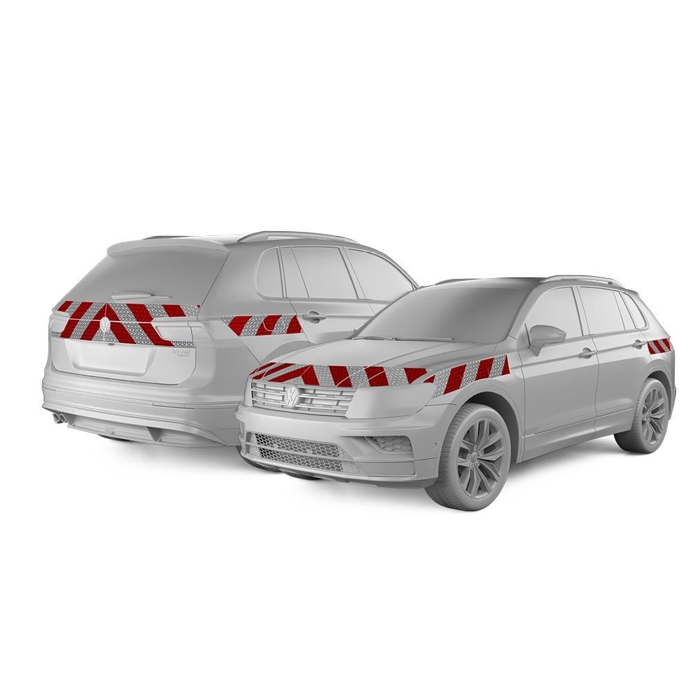 VW Tiguan in Front- und Heckansicht mit Komplettwarnmarkierungssatz, Baujahr 2016