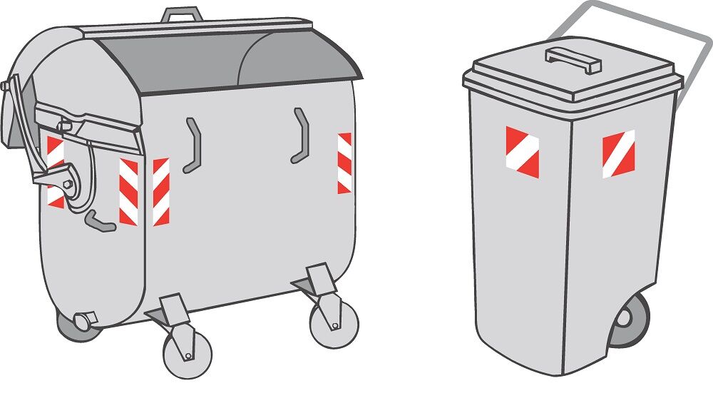 Illustration: Anbringung der 3M 823i Warnstreifen an Großbehälter und Mülltonne