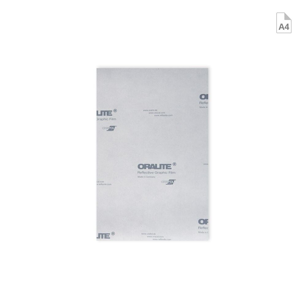 Rückseite des Zuschnittes zeigt weißes Trägerpapier mit Orafol Oralite Logo