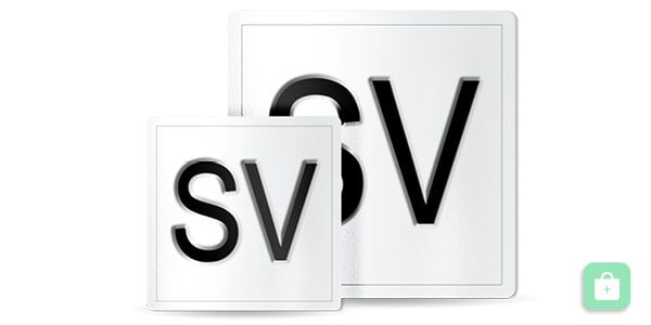 Zwei weiße quadratische Schilder mit schwarzen SV-Beschriftungen und Schatten