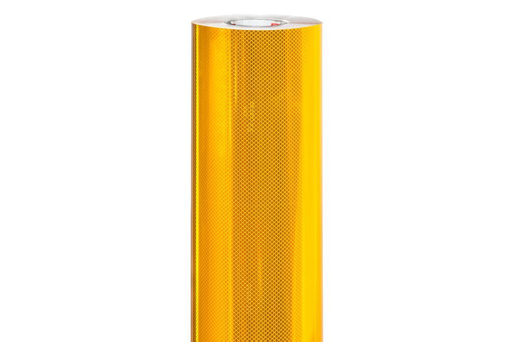 Großrolle der gelben ORAFOL 6910 Reflexfolie mit sichtbarer Wabenstruktur