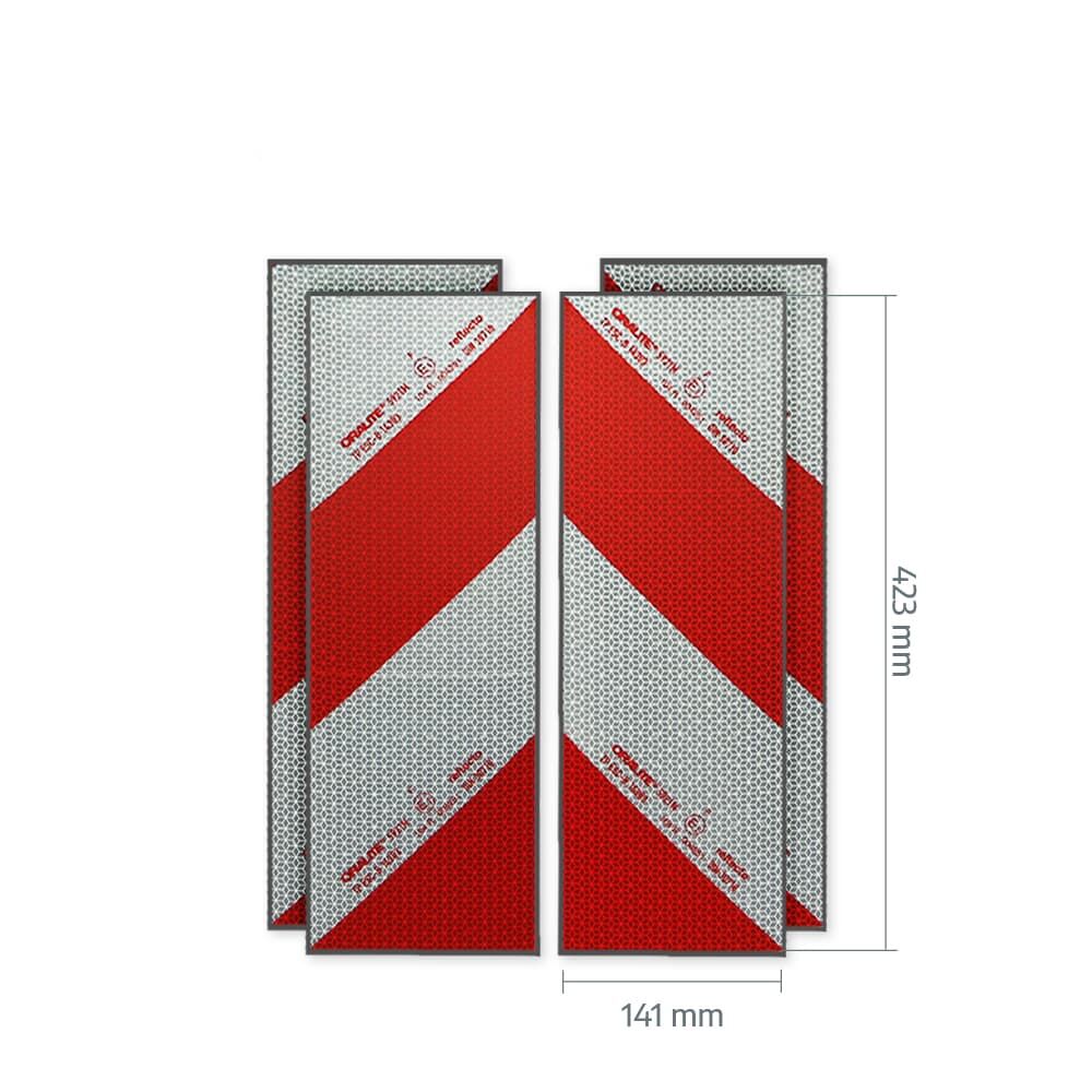 Reflecto 5921M Warnmarkierung 423 × 141 mm, Set aus vier Zuschnitten mit Maßangaben