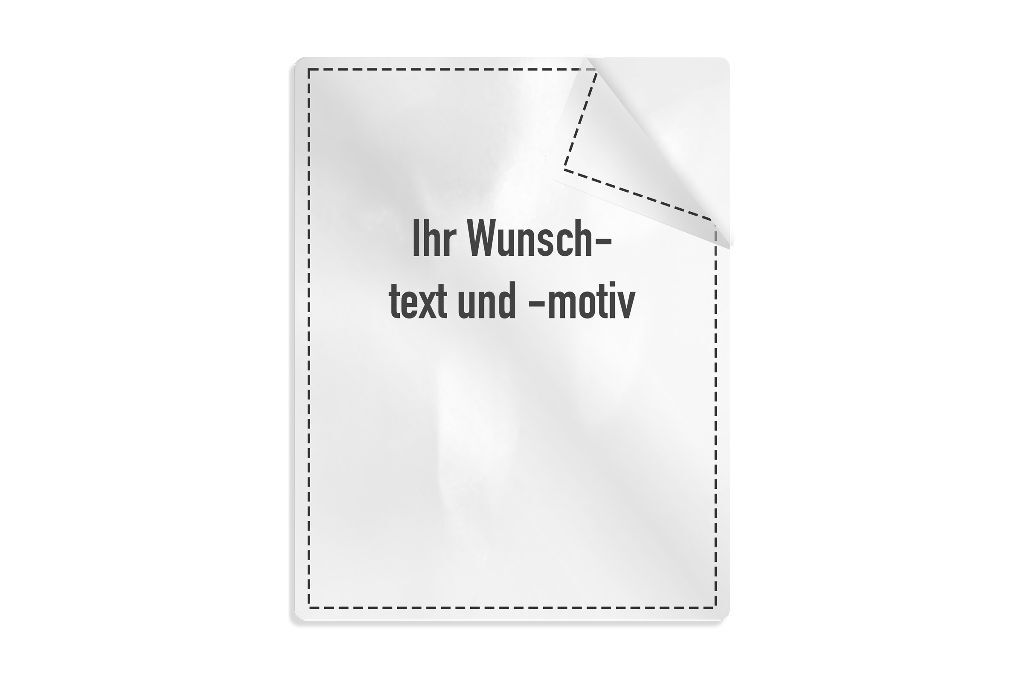 Transparentes Overlay mit umgeklappter Ecke zur Darstellung der selbstklebenden Folie