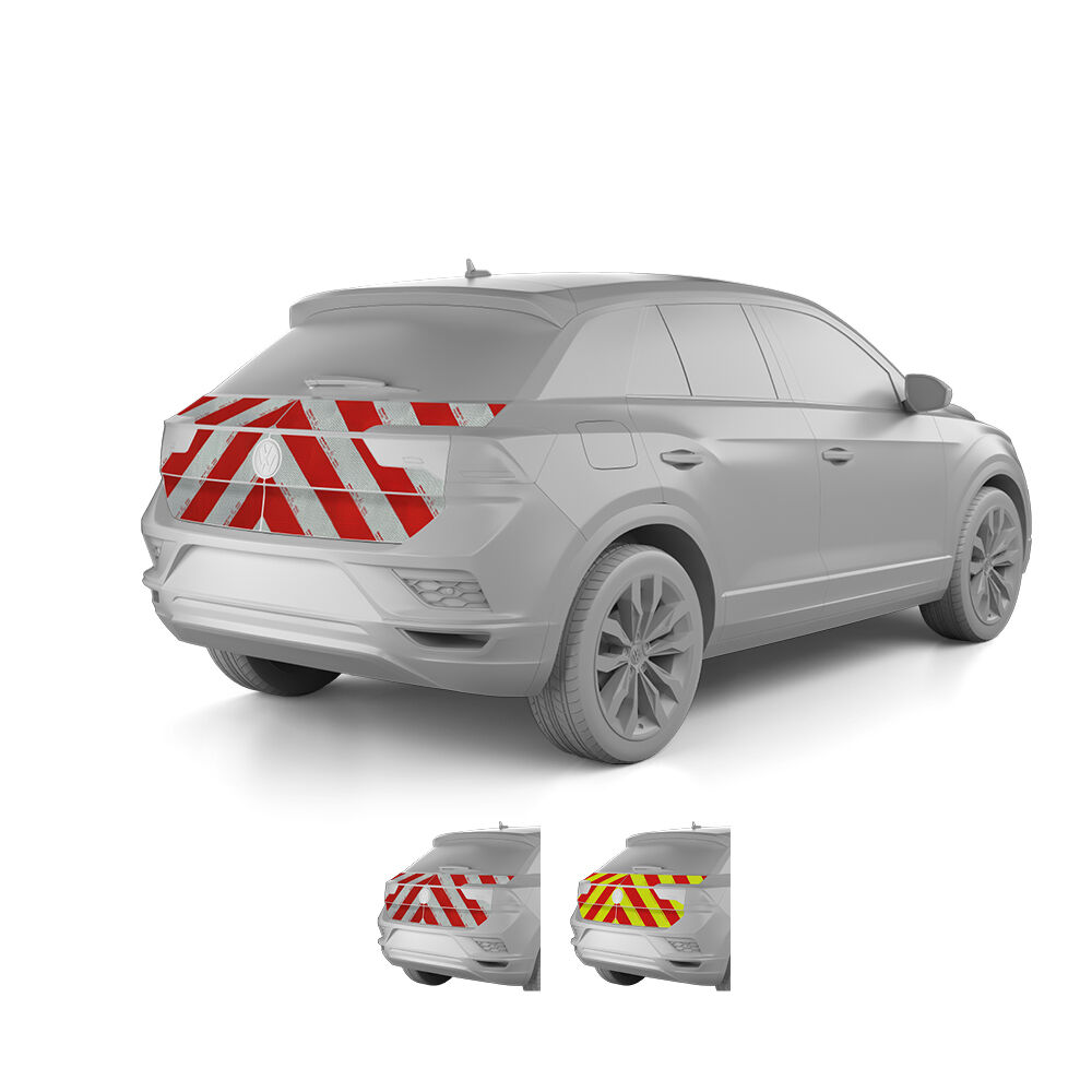 VW T-Roc, Baujahr 2022, Heckwarnmarkierung mit Variantenvorschau der Farben