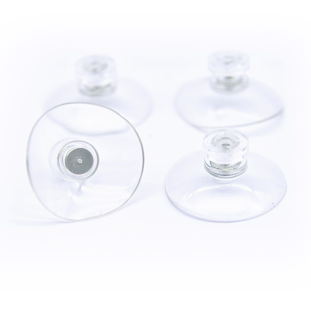 Vier transparente Saugnäpfe mit Gewinde zur Befestigung von Reflecto 5921M Markierungen