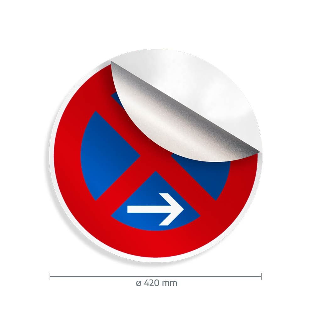 Haltverbotsschild Ø420 mm mit abziehbarer Folie (Ecke angehoben)