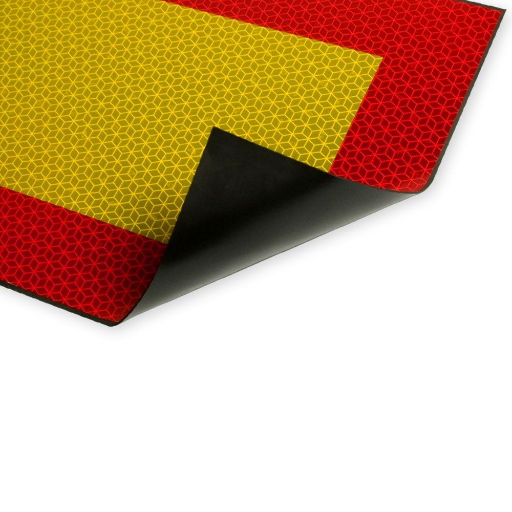 Eckdetail zeigt Folien und schwarze, magnetische Rückseite