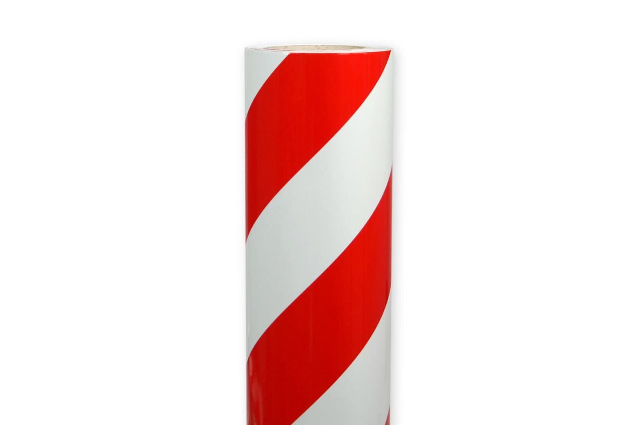 Einzelne Rolle Orafol ORALITE 5431 Industrie-Warnfolie rot-weiß diagonal, 600 mm, rechtsweisend