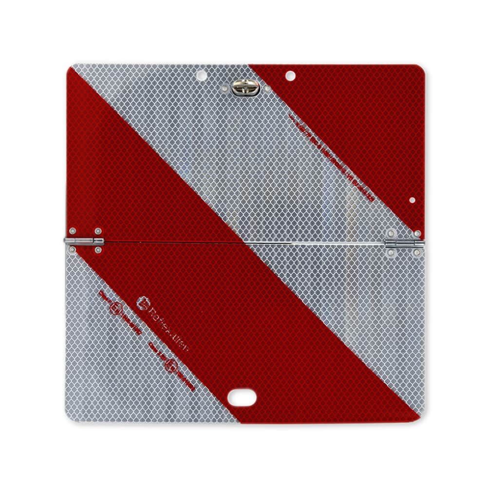 Rechtsweisende klappbare Parkwarntafel, rot-weiß diagona