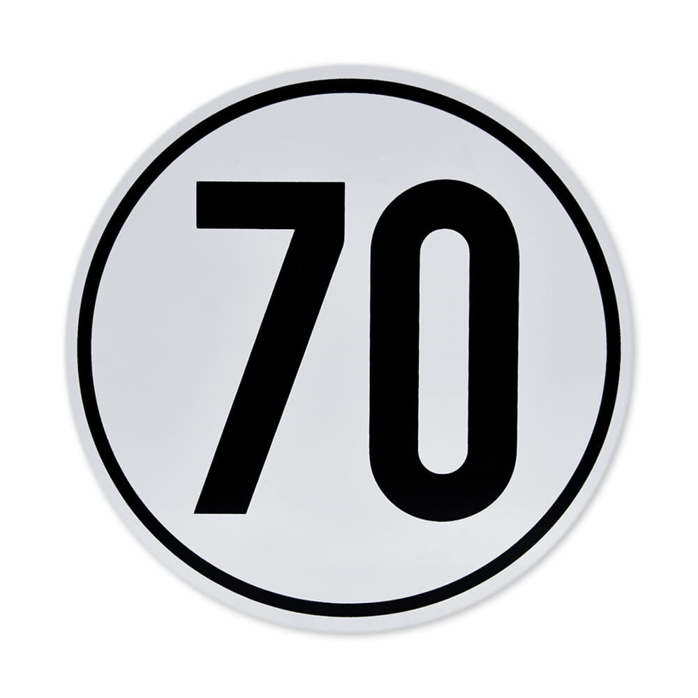 Geschwindigkeitsschild 70 km/h für Deutschland, Frontalansicht