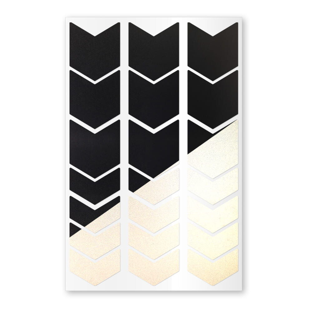 Felgensticker Pfeile in Schwarz mit reflektierenden Silberflächen