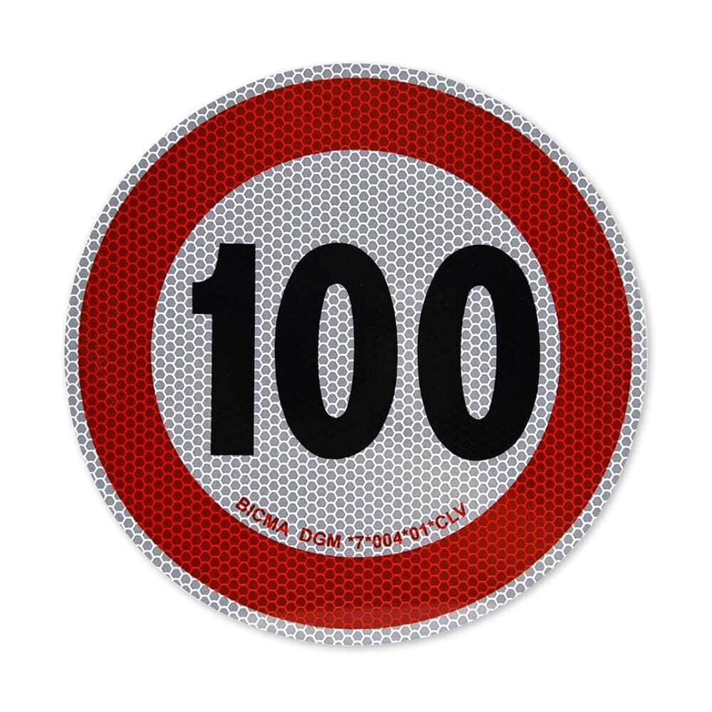 Reflektierendes Geschwindigkeitsschild 100km/h für Italien, frontal abgebildet