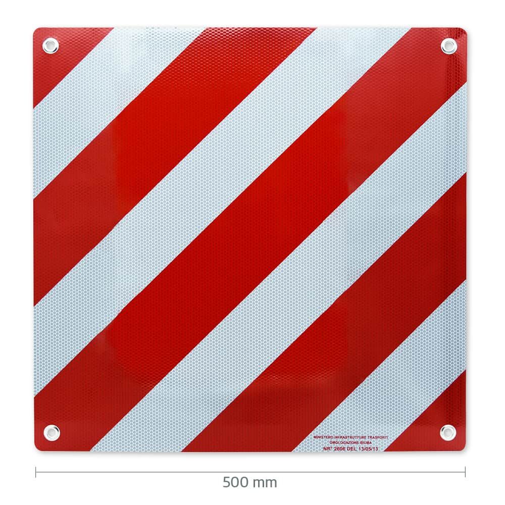 Warntafel für Italien mit Maßangabe 500 mm Breite, rot-weiß diagonal