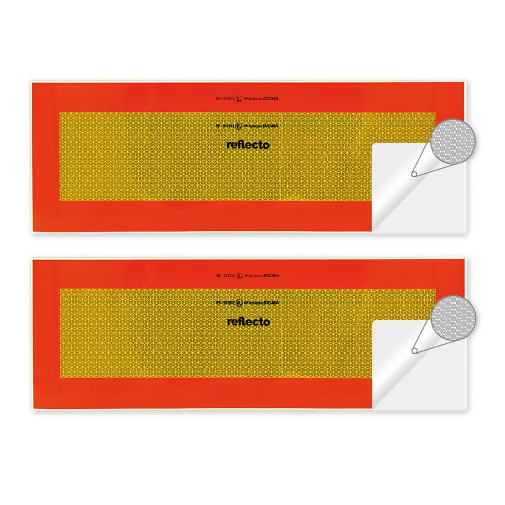 reflecto Halbmarkierung rot-gelb, eine selbsthaftende Ecke leicht abgezogen