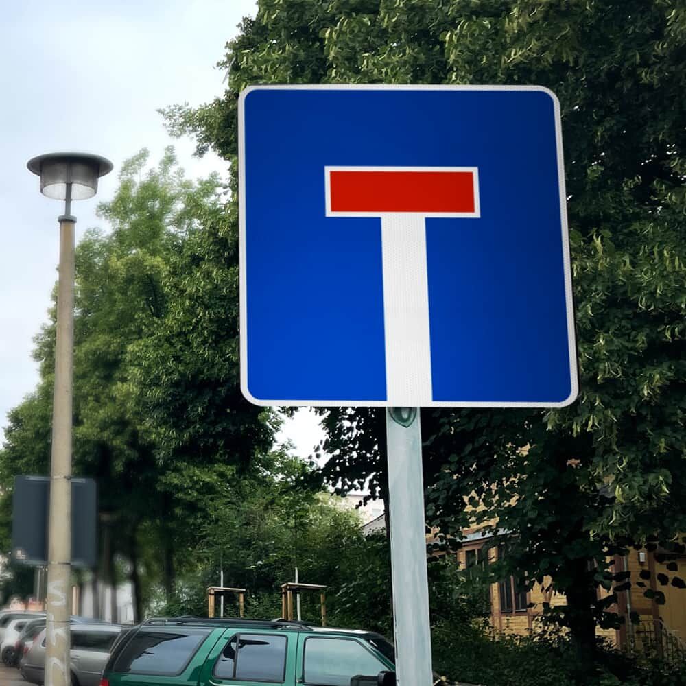 Verkehrszeichen VZ 357 Sackgasse im Straßenraum montiert