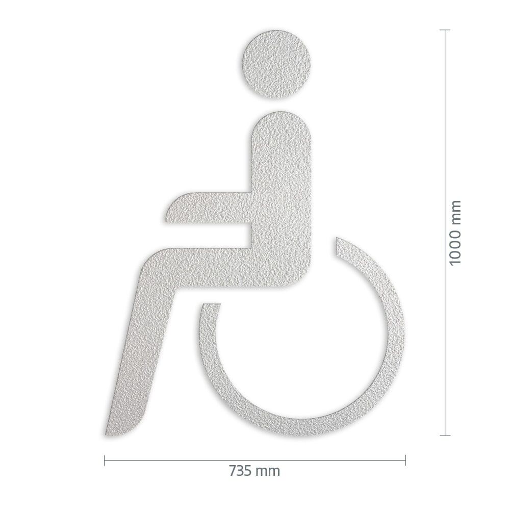 Weißes Rollstuhlsymbol 1000 × 735 mm mit Maßangaben für Bodenmarkierung