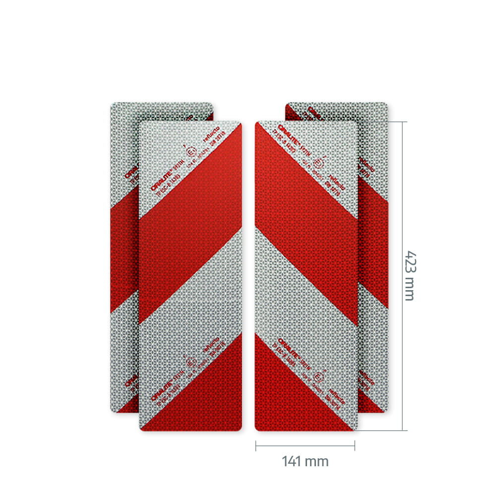 Größe: Warnmarkierungszuschnitte 5921M 423 × 141 mm, rot-weißes Diagonaldesign