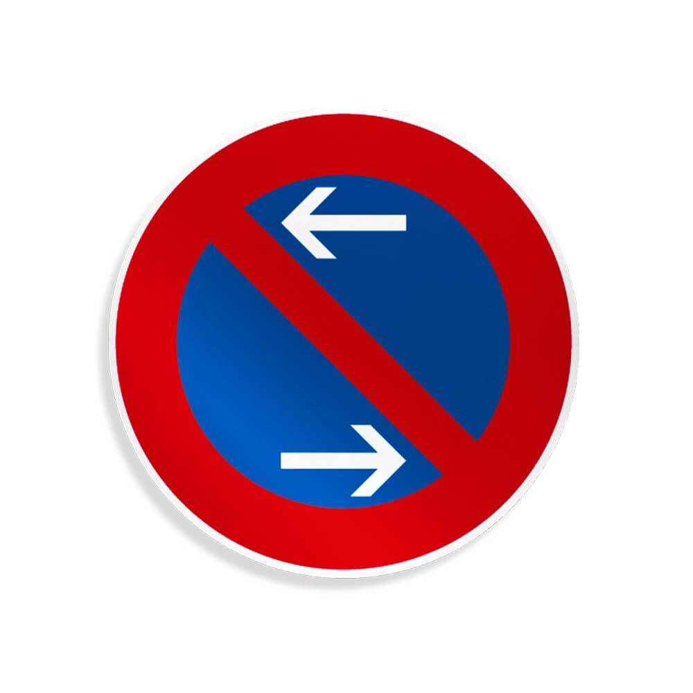 Rundes Schild „eingeschränktes Haltverbot“ mit Pfeil links oben, rechts unten