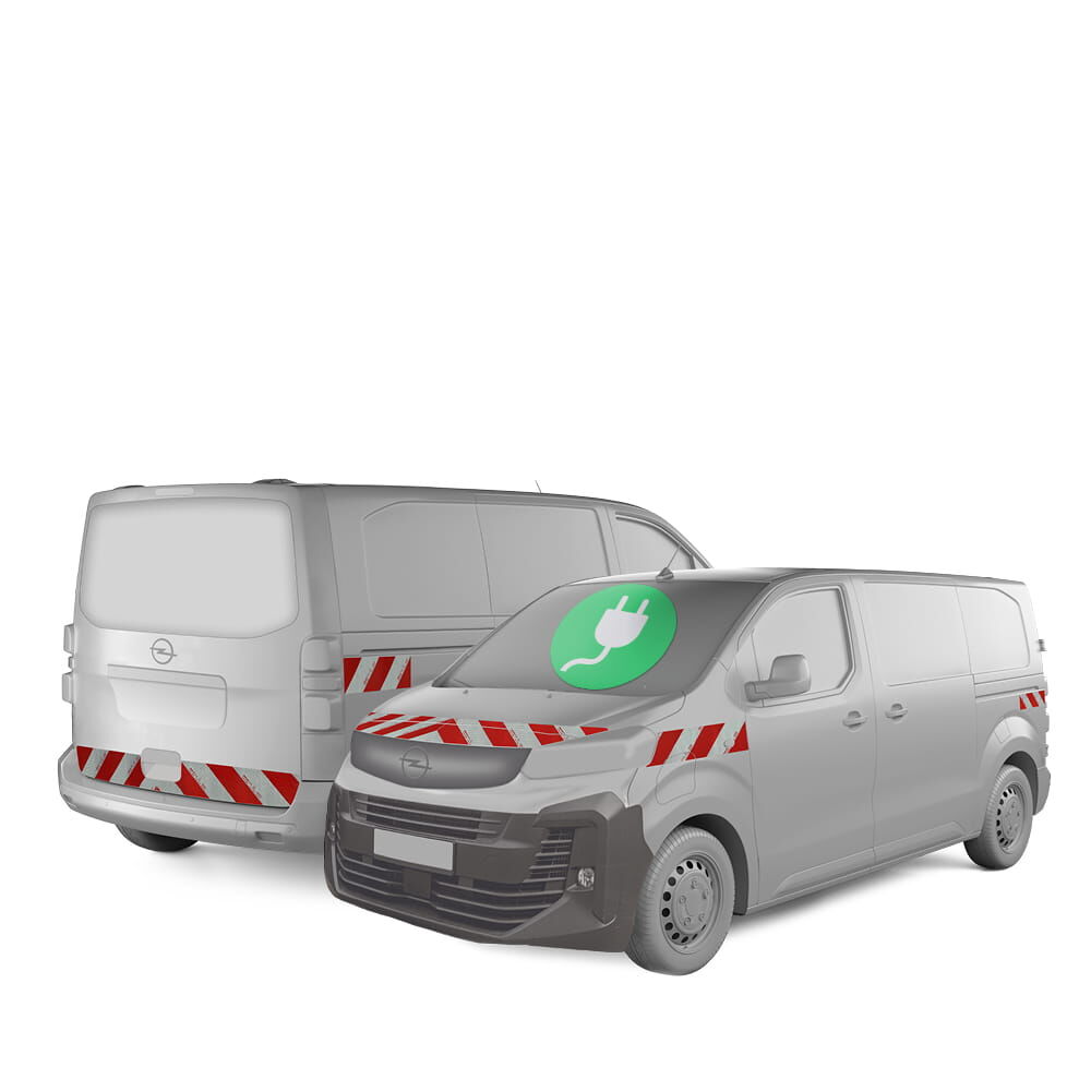 Opel Vivaro Electric mit Heckklappe, ausgestattet mit Komplettwarnmarkierungssatz, Baujahr 2024