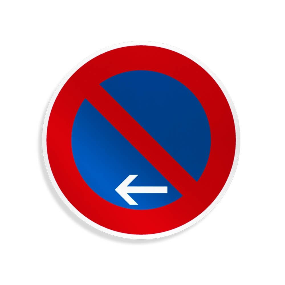 Rundes Schild „eingeschränktes Haltverbot“ mit Pfeil links unten