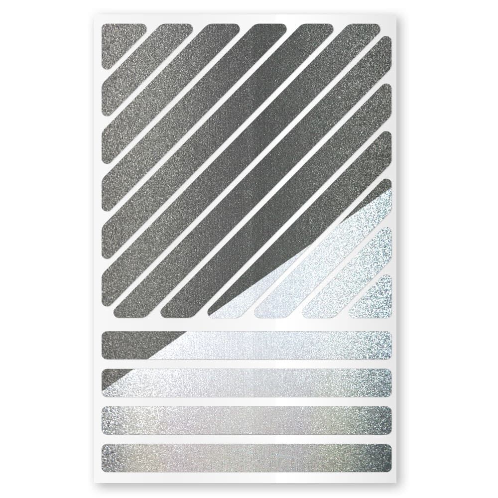 Stickerbogen mit schmalen Metallic-Reflexstreifen in Schwarz
