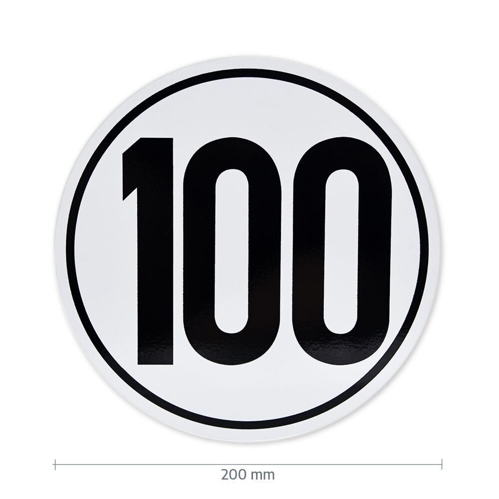 Geschwindigkeitsschild 100 km/h mit Maßangabe 200 mm Durchmesser