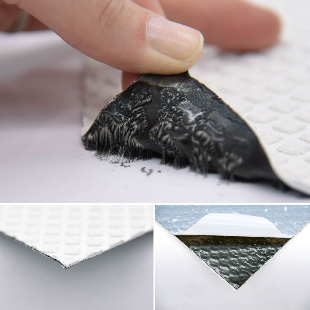 Detail der Rückseite: 3M Stamark mit vorgestanztem Liner, Klebstoff und Haftankern