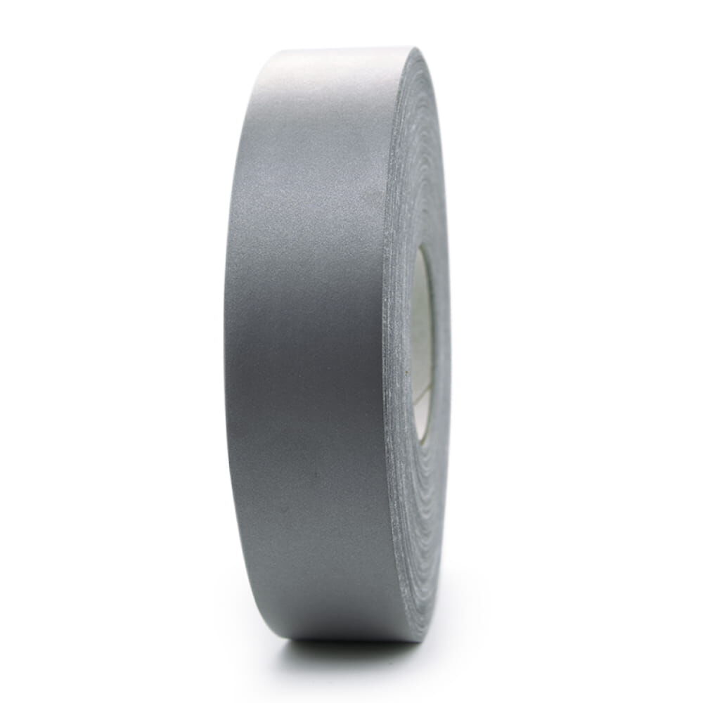 Frontale Ansicht der 100 m 3M Scotchlite 9945 Reflexgewebe-Rolle, silber. Rollenbreite 50,8 mm