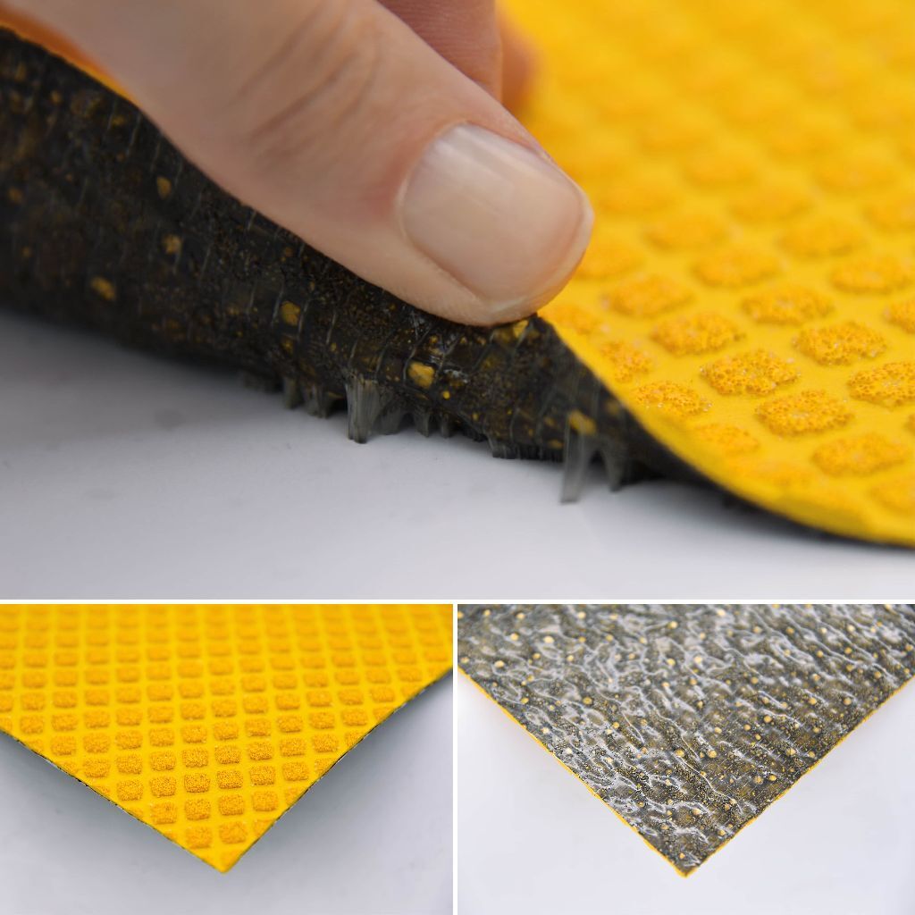 Detailcollage: 3M Stamark mit vorgestanztem Liner, Klebstoff und Haftankern