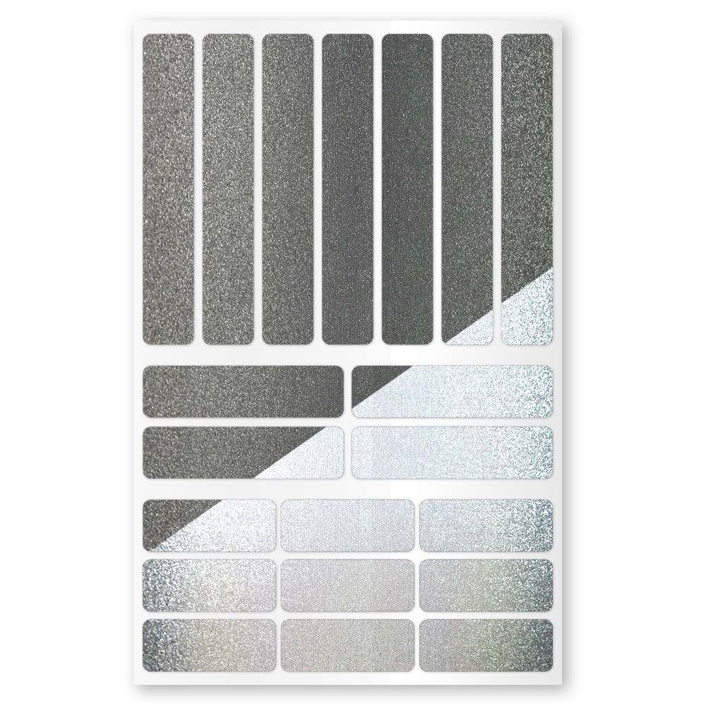 Stickerbogen Metallic-Streifenmix, Reflexstreifen in Schwarz, verschiedene Längen.