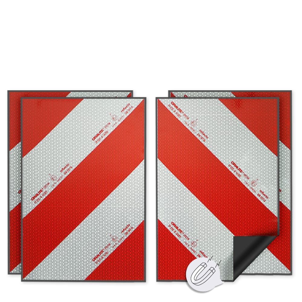 4-teiliges Set Reflecto 5921M Warnmarkierung mit umgeklappter Ecke, zeigt magnetische Rückseite