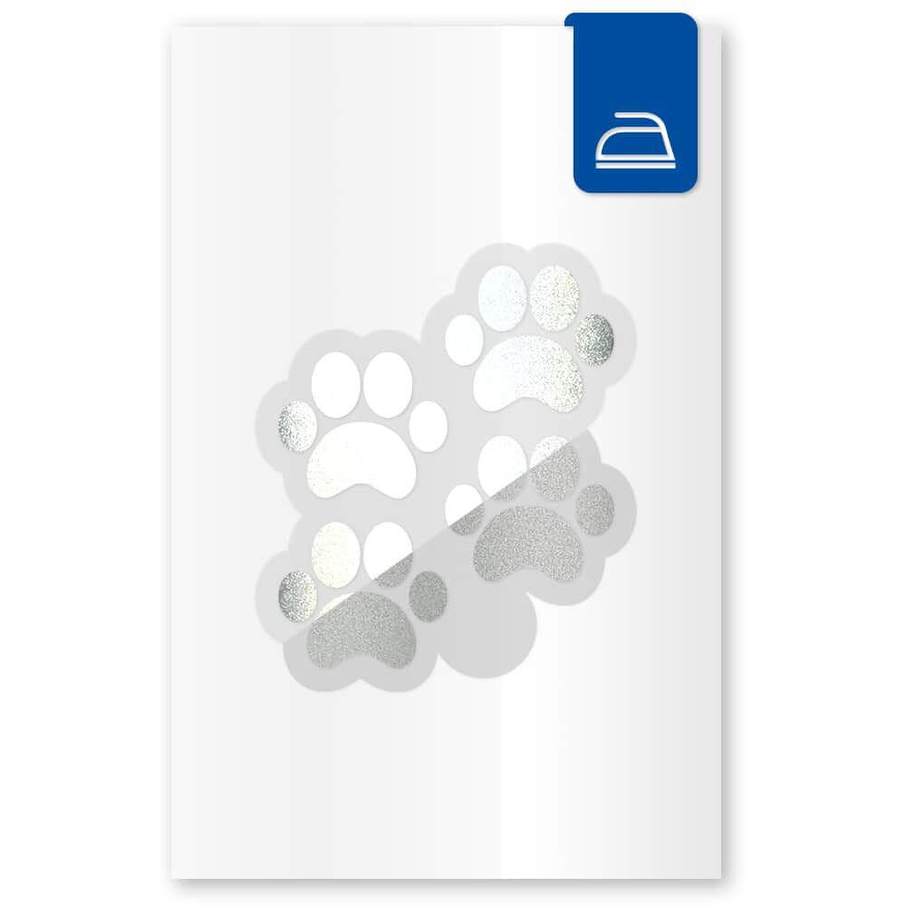 Bügelbilder-Set „Pfote“ silber auf Trägerfolie, vier Sticker