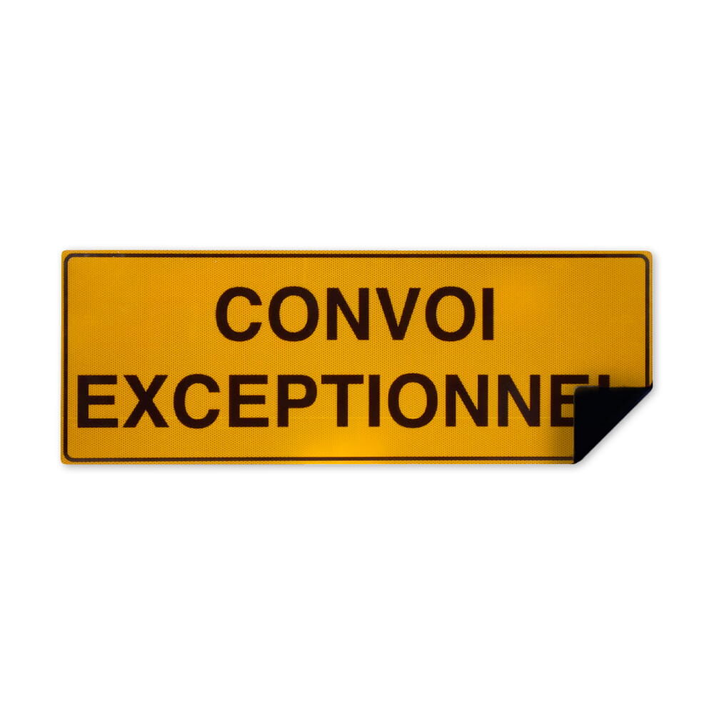 Magnetisches Schild „Convoi Exceptionnel“ mit geknickter Ecke sichtbar gemacht