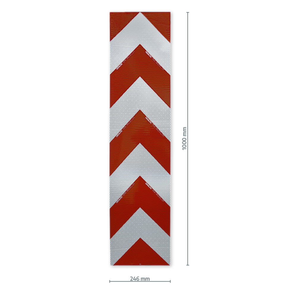 Orafol 5931MCV mit Maßangabe: Chevron-Folie 246 × 1000 mm, rot-weiß