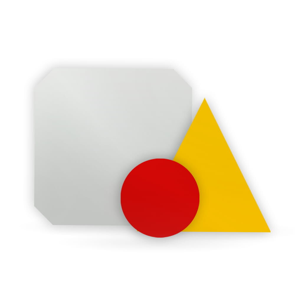 Quadrat, Kreis und Dreieck aus schwach reflektierender ORALITE 5600E Folie in Weiß / Rot / Gelb