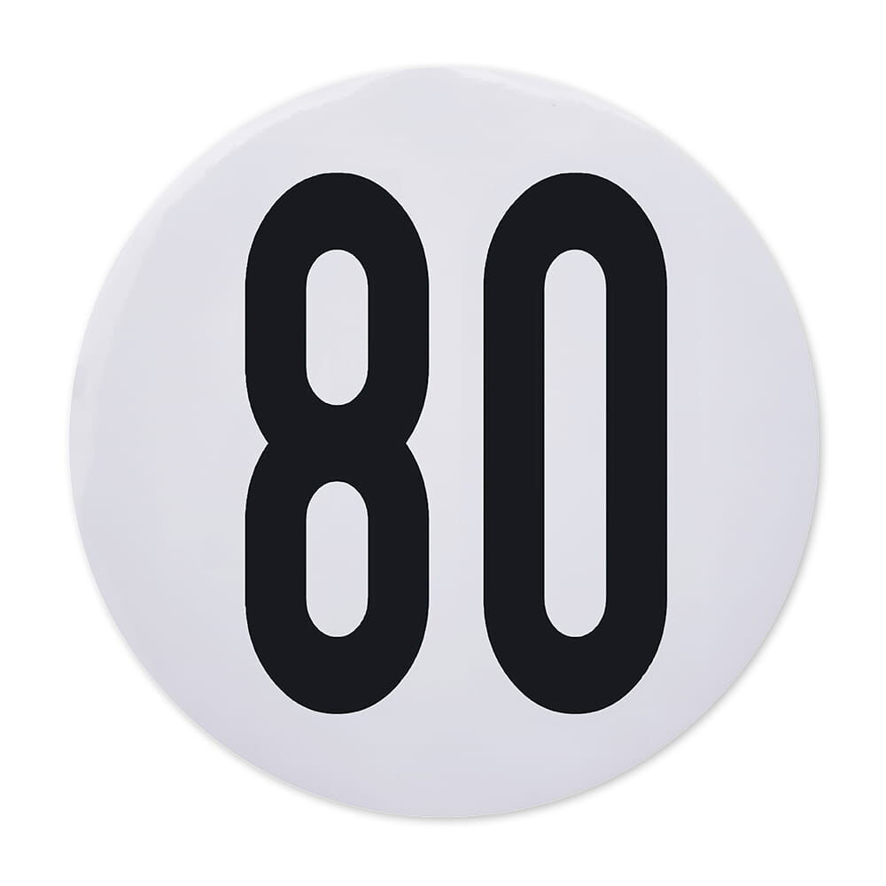 Einzelner runder 80-km/h-Aufkleber, 200 mm, weiße Folie mit schwarzer Zahl