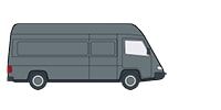 Ein grauer Kastenwagen von der Seite dargestellt.