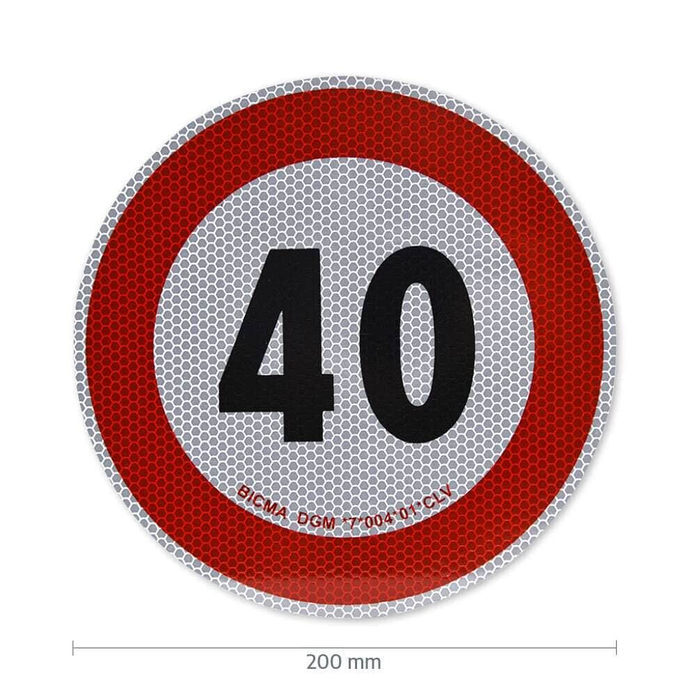 40-km/h-Schild für Italien mit Maßangabe: 200 mm Durchmesser