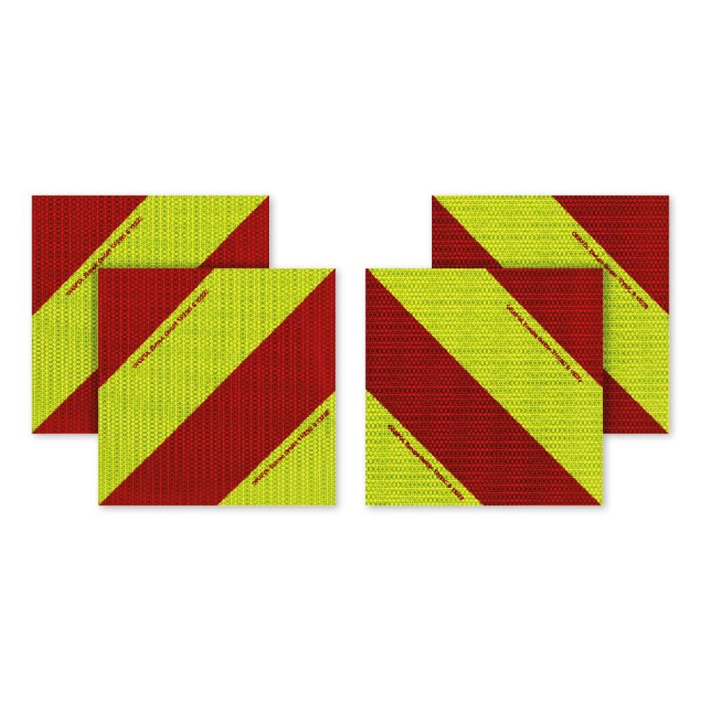 Vier magnetische VC 612 Warnmarkierungs-Zuschnitte, Vorderseite rot-fluorlime