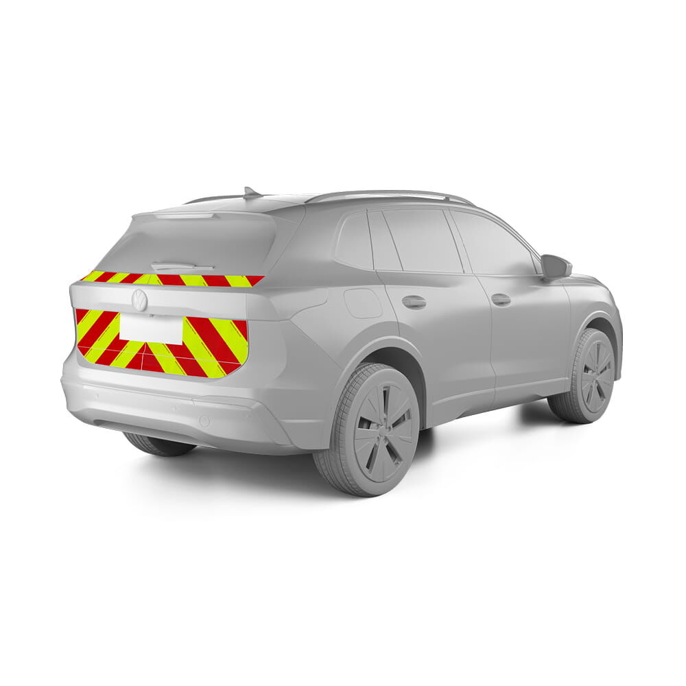 VW Tiguan III  mit Komplettwarnmarkierungssatz in fluorlime-rot, Baujahr 2024