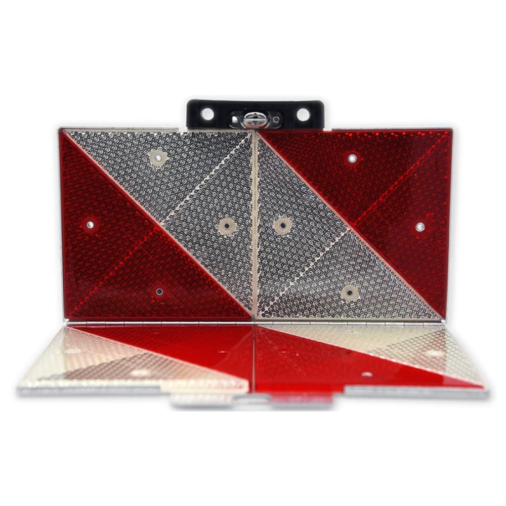 Parkwarntafel geöffnet: rot/weiße Prismenfläche auf ausgeklappter Grundplatte