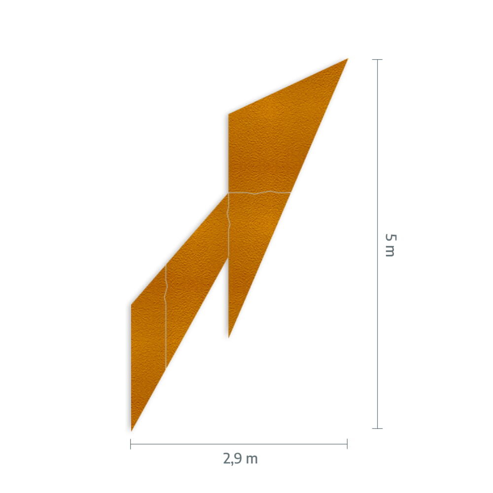 Maßgrafik des Pfeils: Breite 2,9 m, Höhe 5 m, Verkehrsklasse P6 in gelb