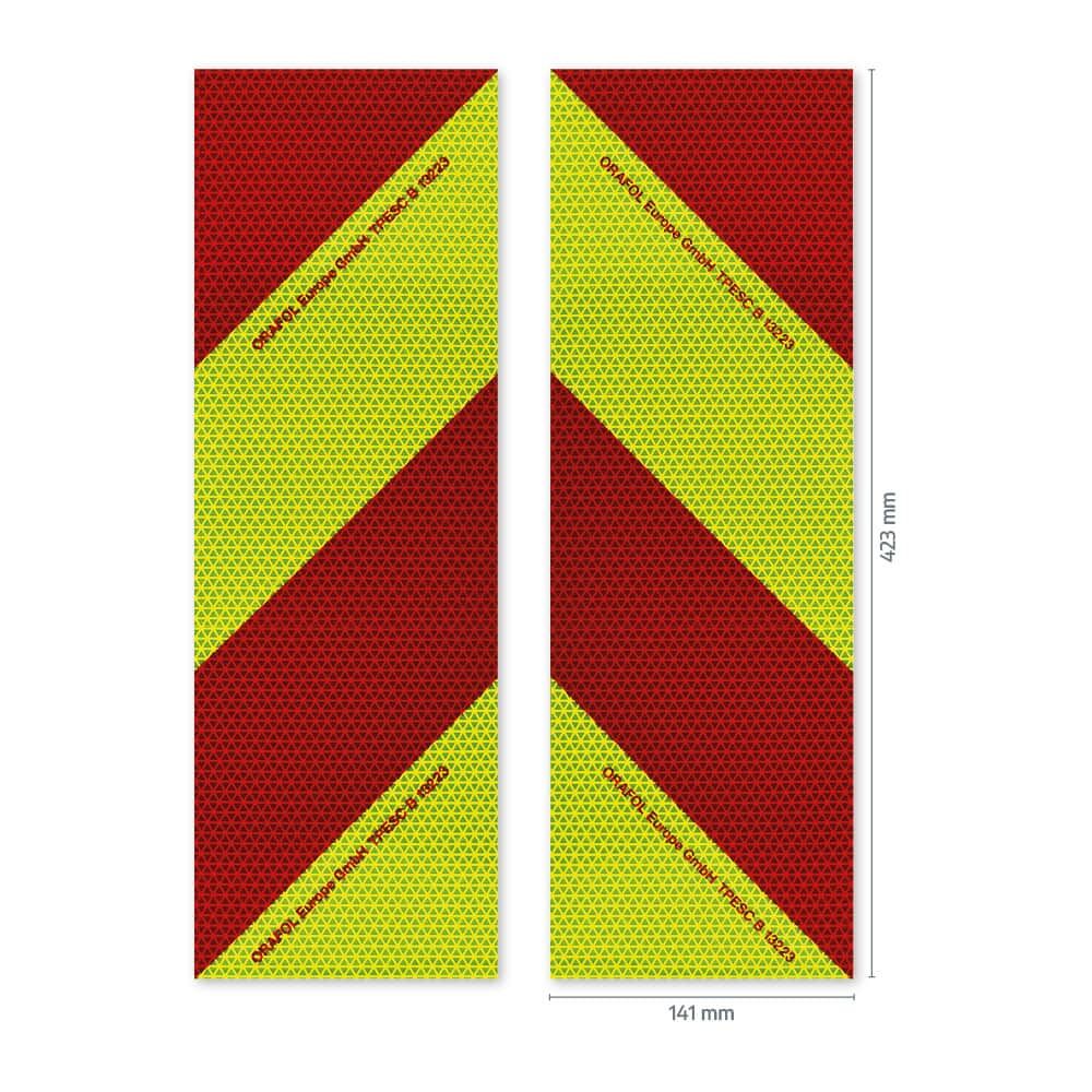Orafol VC 612 Warnmarkierung 423 × 141 mm, Set aus vier Zuschnitten mit Maßangaben