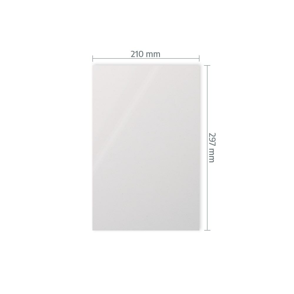 Transparenter Orafol 5021 Zuschnitt A4 (210 × 297 mm), Frontansicht mit Maßlinien