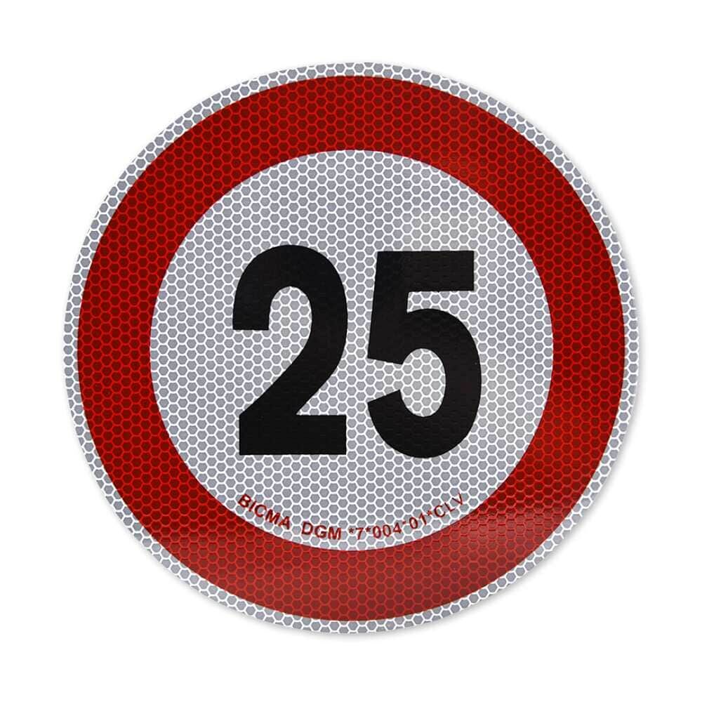 Reflektierendes Geschwindigkeitsschild 25 km/h für Italien, frontal abgebildet