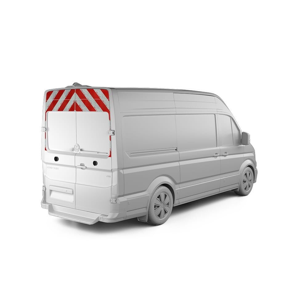 VW Crafter, Baujahr 2017, Heckwarnmarkierung oben ohne Blindfenster für Höhe 3, rot-weiß