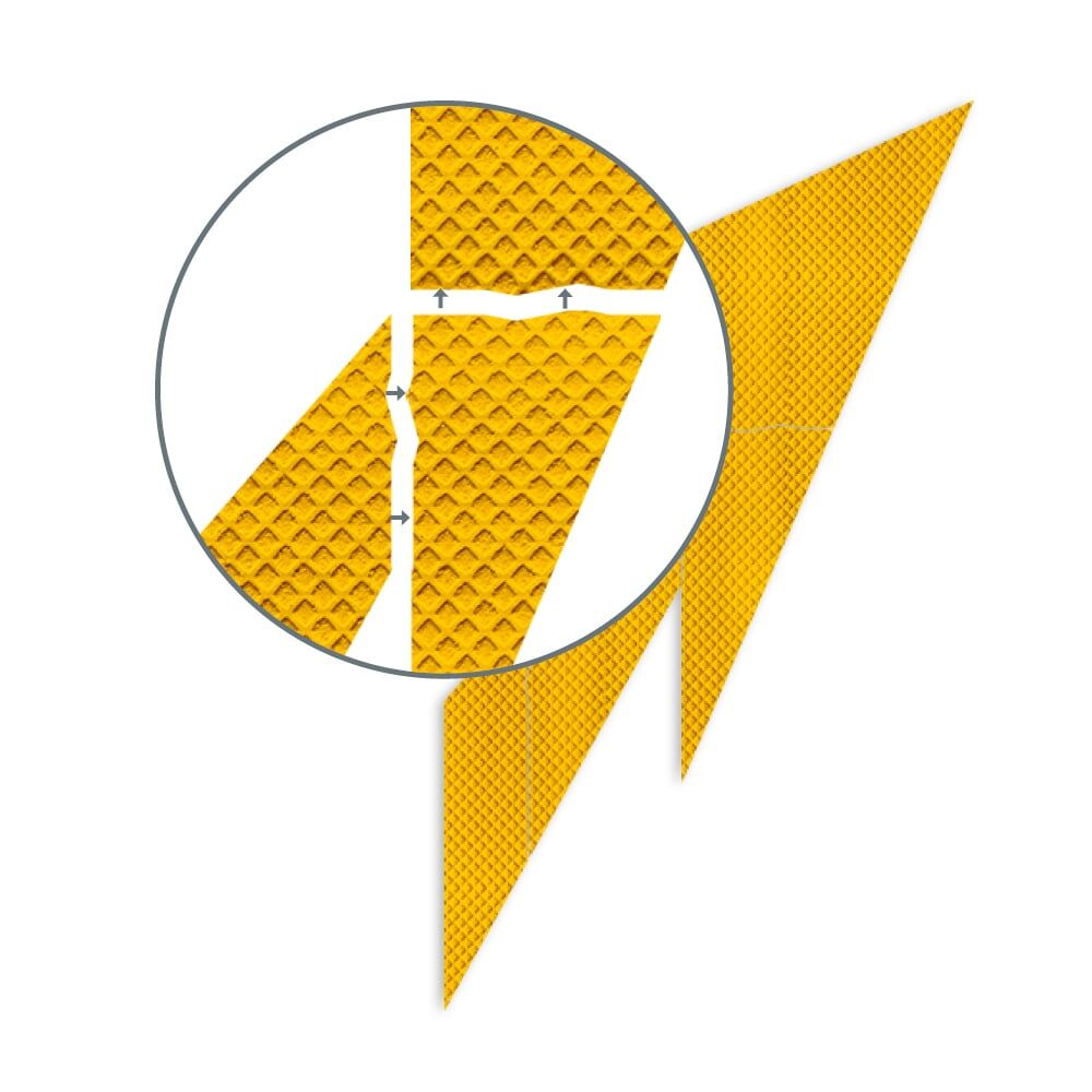 ergrößerter Ausschnitt zeigt präzise Passform der Einzelteile des Richtungspfeils