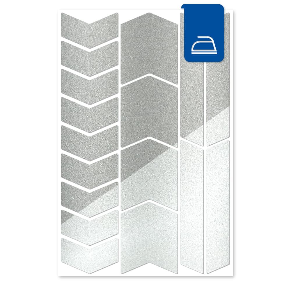 Bügelreflektoren „Pfeile groß“, reflektierende Pfeilmotive auf Trägerfolie