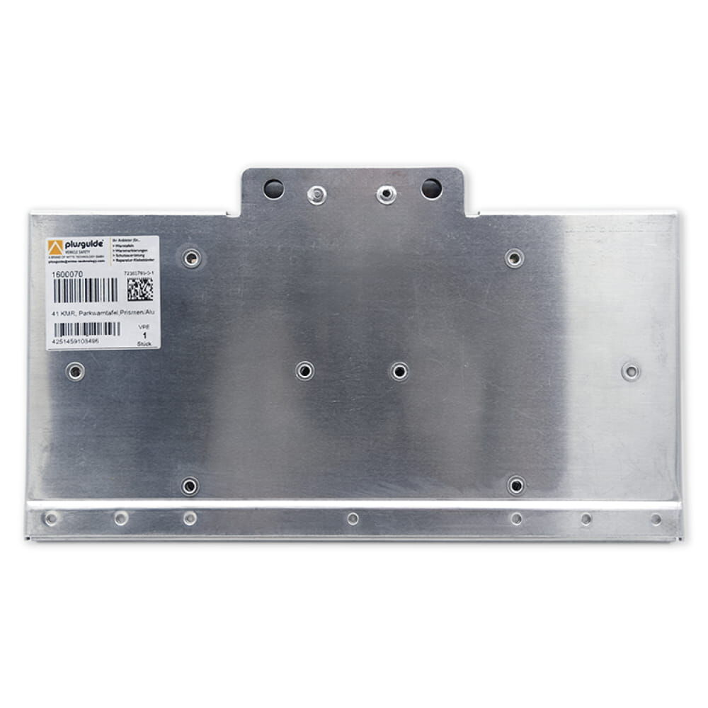 Rückseite Aluminium mit Typenschild/Barcode und Befestigungsbohrungen