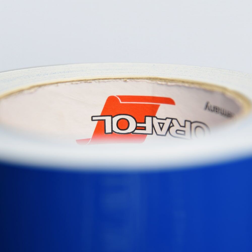 Innenkern der 977 Polizeiblau Rolle mit Orafol Logo – hochwertige Fahrzeugfolie